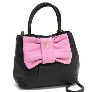 Prada handbag NAPPA FIOCCO Ribbon Leather Black Pink
